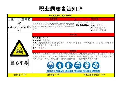 1-氯-2,2,2-三氟乙烷-职业病危害告知牌