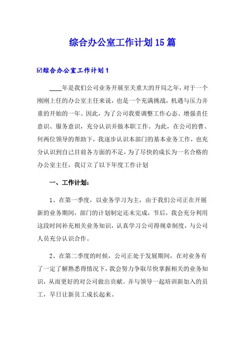综合办公室工作计划15篇