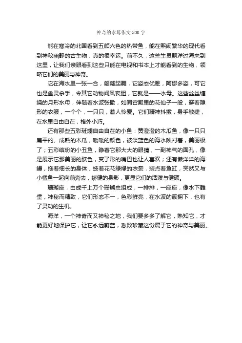 神奇的水母作文500字_小学五年级作文_