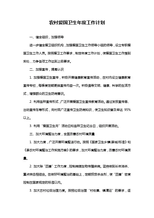 农村爱国卫生年度工作计划