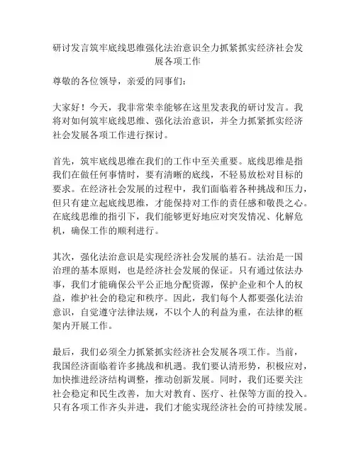 研讨发言筑牢底线思维强化法治意识全力抓紧抓实经济社会发展各项工作
