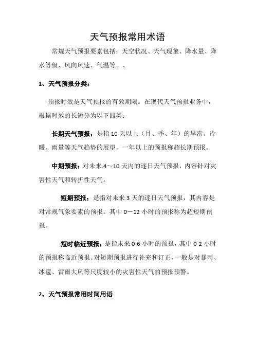 天气预报常用术语