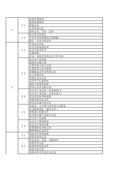 安全标准化内容清单