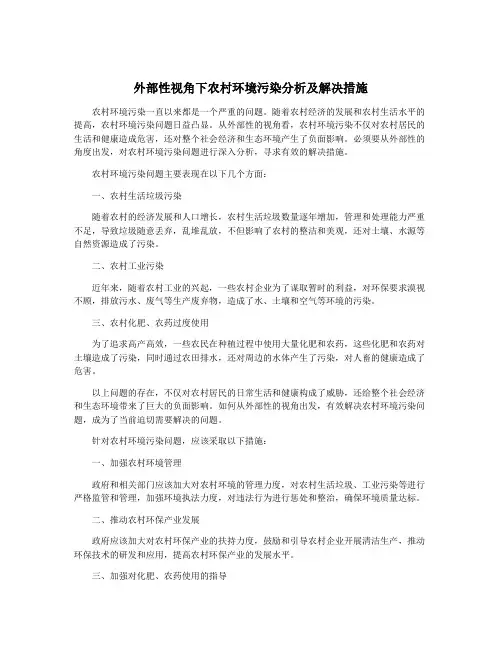 外部性视角下农村环境污染分析及解决措施