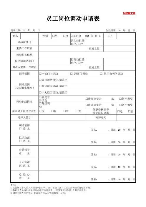 员工岗位调动申请表
