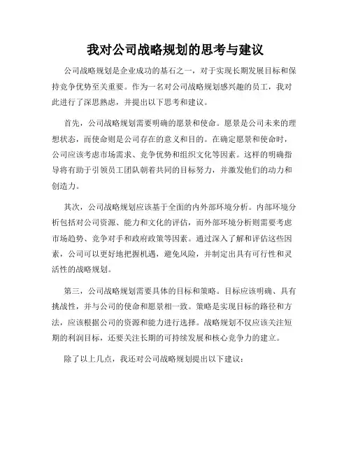 我对公司战略规划的思考与建议