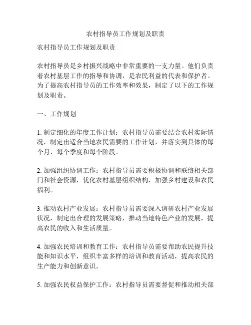 农村指导员工作规划及职责