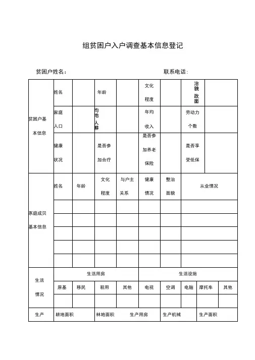 贫困户入户调查基本信息登记表