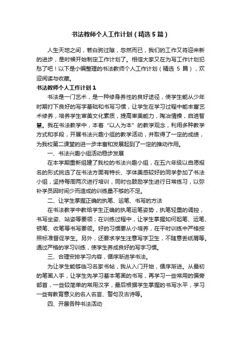 书法教师个人工作计划（精选5篇）