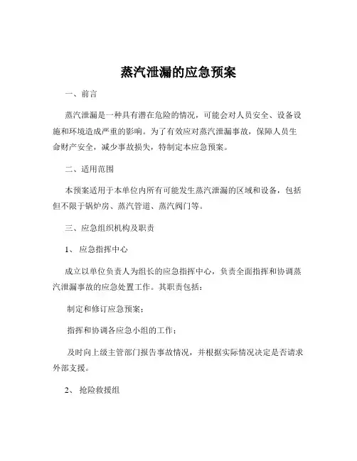 蒸汽泄漏的应急预案