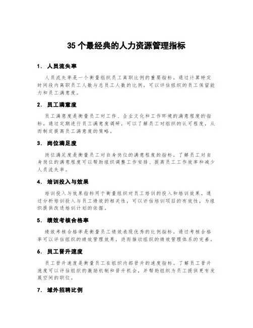 35个最经典的人力资源管理指标