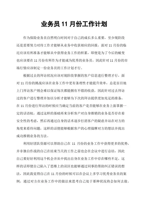 业务员11月份工作计划