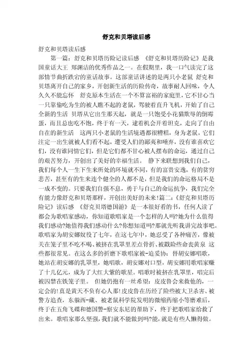 舒克和贝塔读后感（精简版）