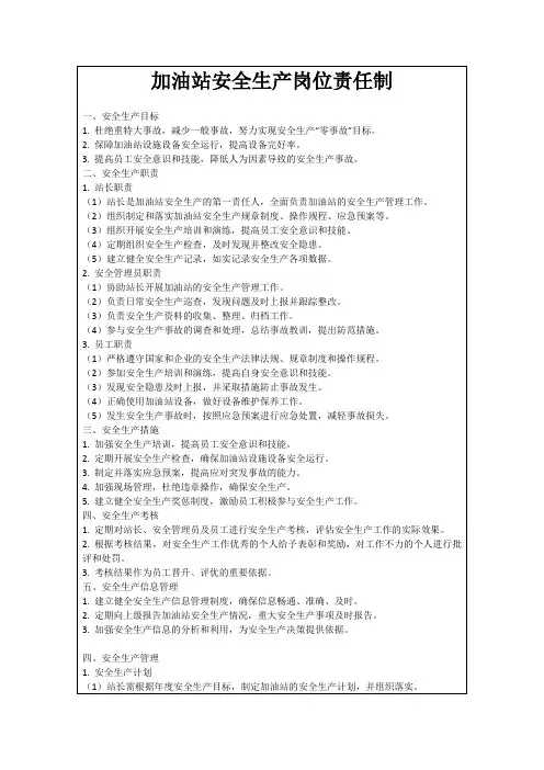 加油站安全生产岗位责任制