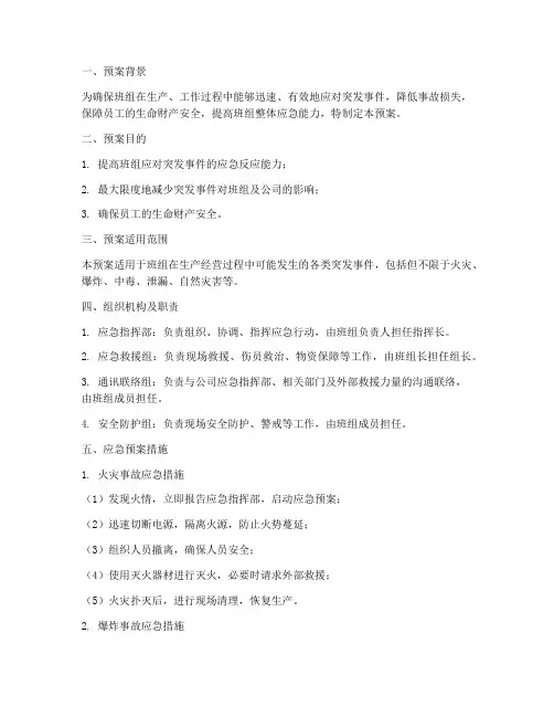 班组应急预案范本