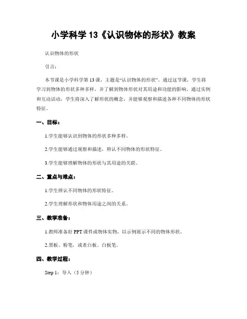 小学科学13《认识物体的形状》教案