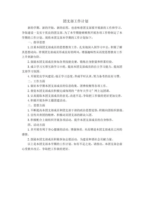 幼儿园团支部计划工作安排