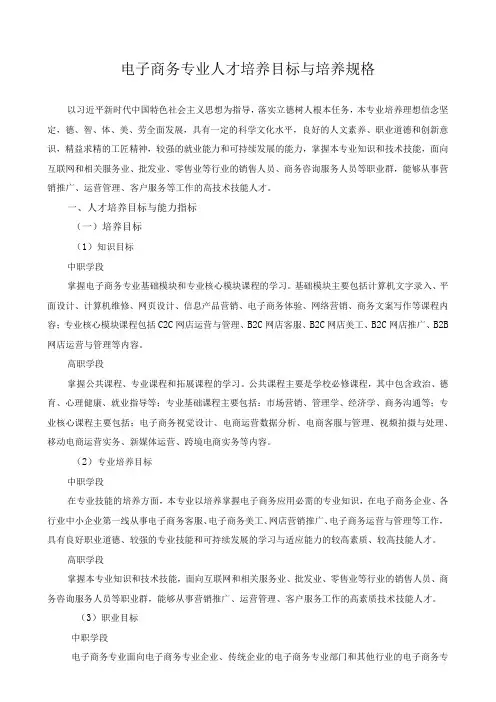 电子商务专业人才培养目标与培养规格