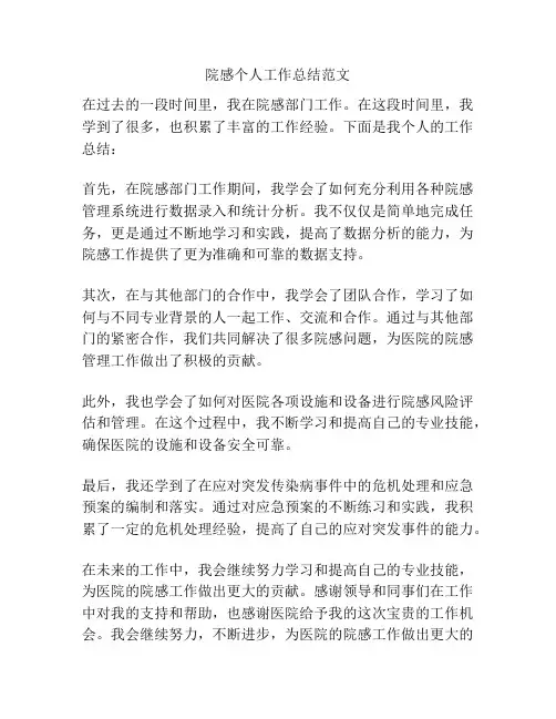 院感个人工作总结范文