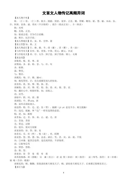高中语文高考文言文人物传记高频用词汇总