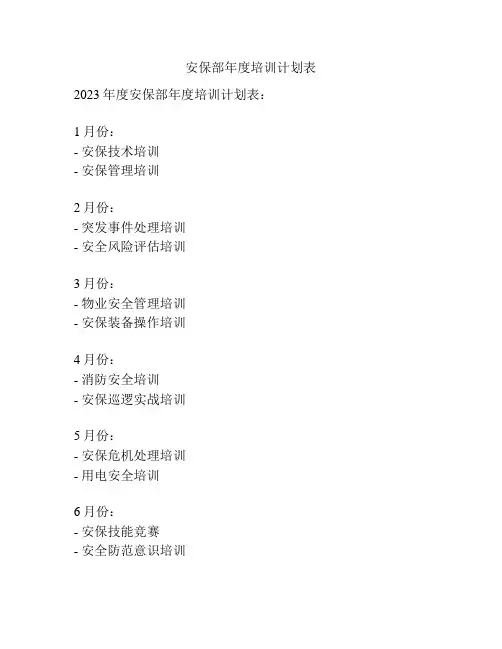 安保部年度培训计划表