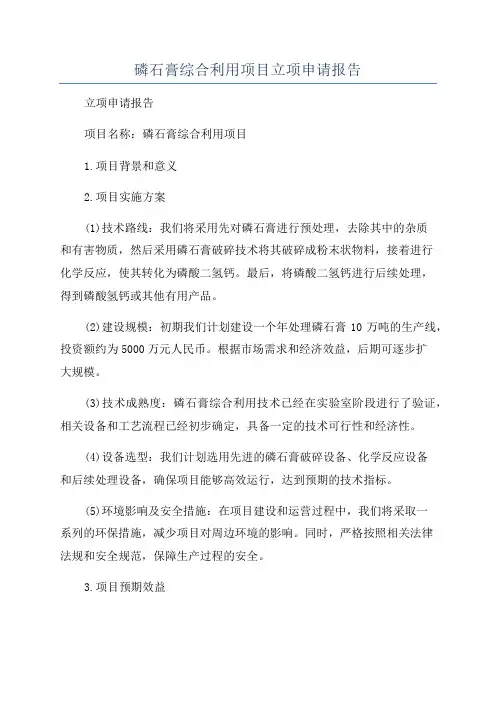 磷石膏综合利用项目立项申请报告