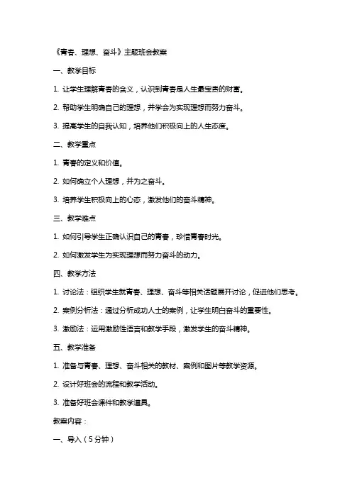 《青春、理想、奋斗》主题班会教案