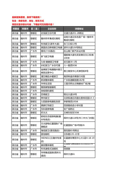 新版湖北省随州市厨卫电器企业公司商家户名录单联系方式地址大全206家