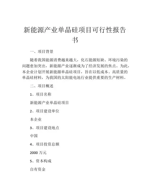 新能源产业单晶硅项目可行性报告书