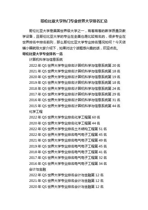 哥伦比亚大学热门专业世界大学排名汇总