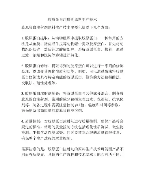 胶原蛋白注射剂原料生产技术