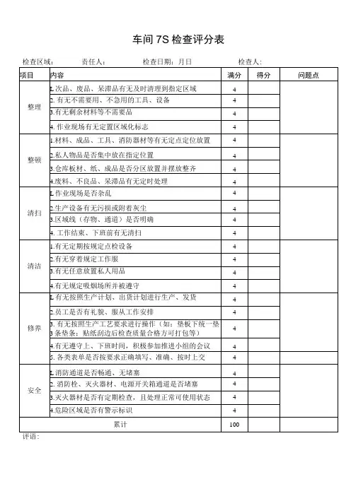 车间7S检查评分表