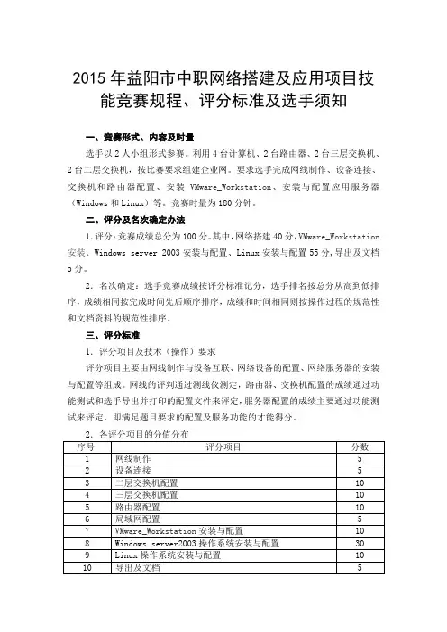 2016年湖南省中职电子信息专业类网络搭建及应用项目技能竞赛规程