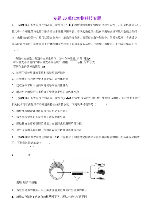 专题20 现代生物科技专题-三年(2018-2020)高考真题生物分项汇编(原卷版)