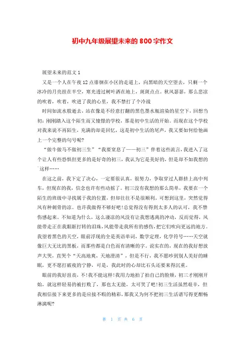 初中九年级展望未来的800字作文