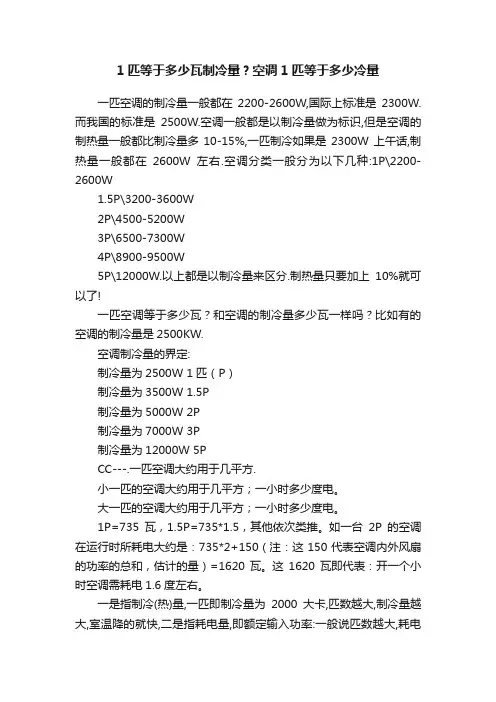 1匹等于多少瓦制冷量？空调1匹等于多少冷量