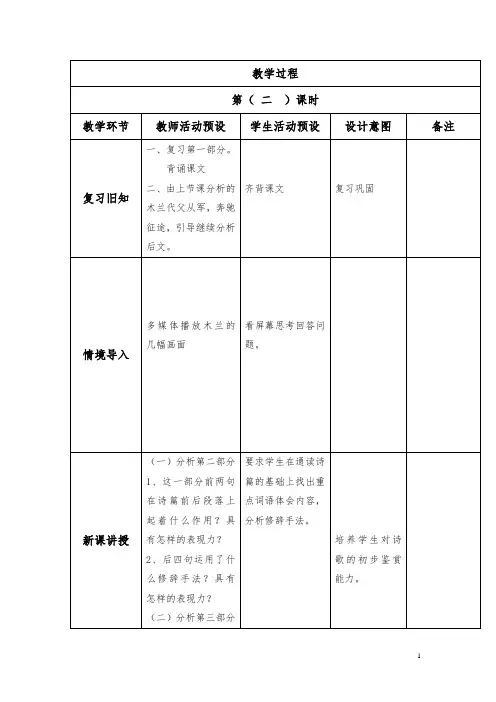 木兰诗第二课时教案