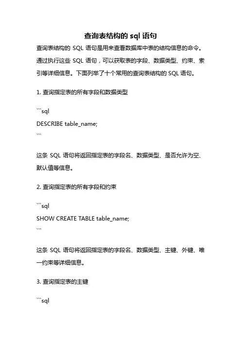 查询表结构的sql语句