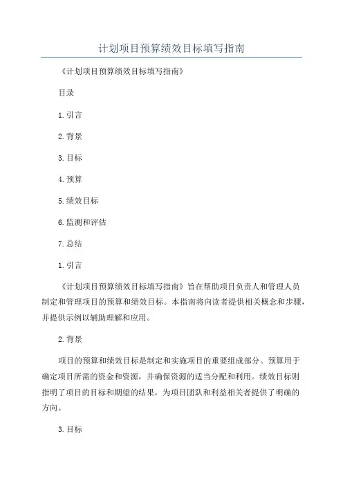 计划项目预算绩效目标填写指南