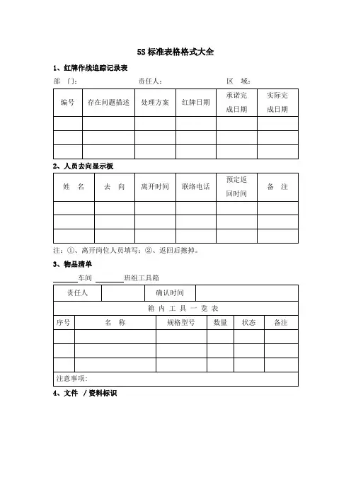 5S标准表格格式大全