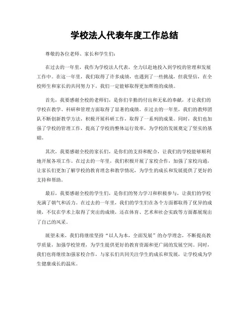 学校法人代表年度工作总结