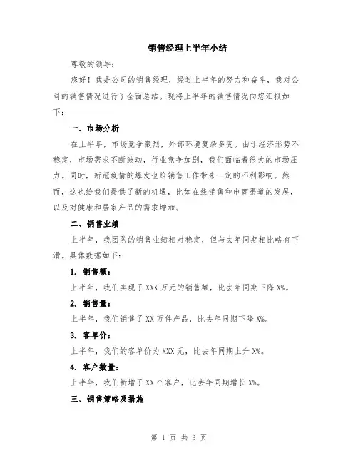 销售经理上半年小结