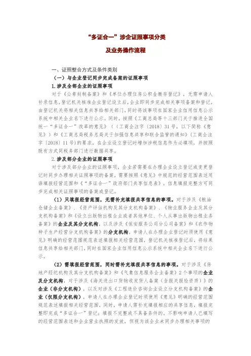 “多证合一”涉企证照事项分类