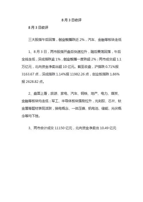 8月3日收评