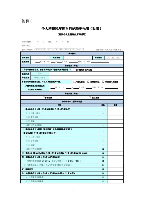 个人所得税年度自行纳税申报表(B表)