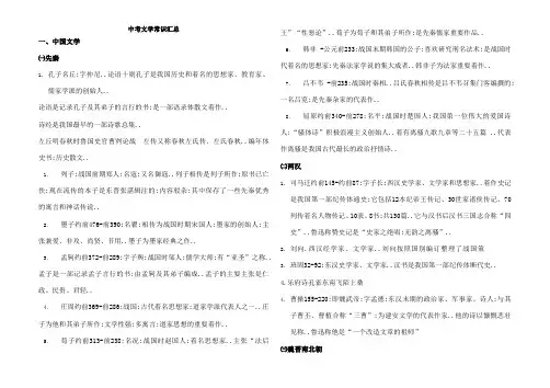 中考必考文学常识汇总