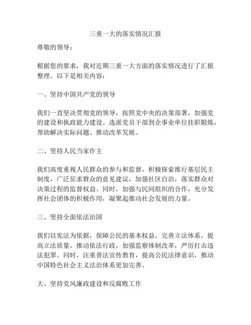 三重一大的落实情况汇报