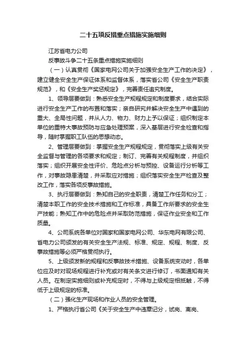 二十五项反措重点措施实施细则