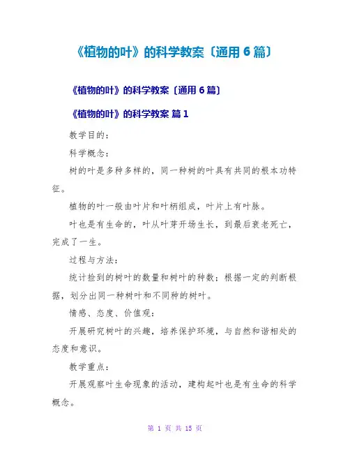 《植物的叶》的科学教案(通用6篇)