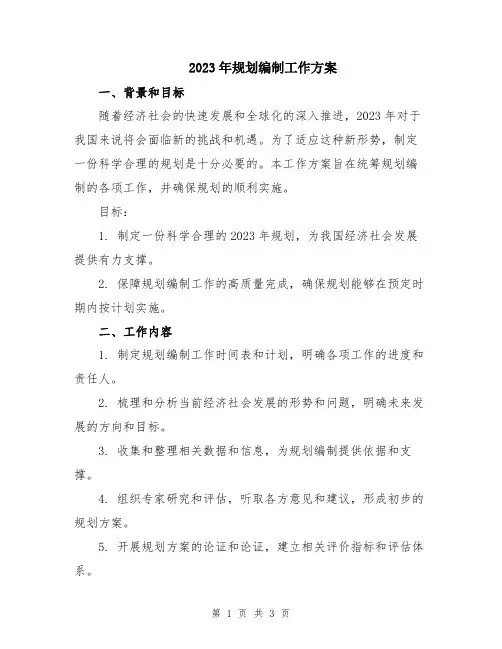 2023年规划编制工作方案